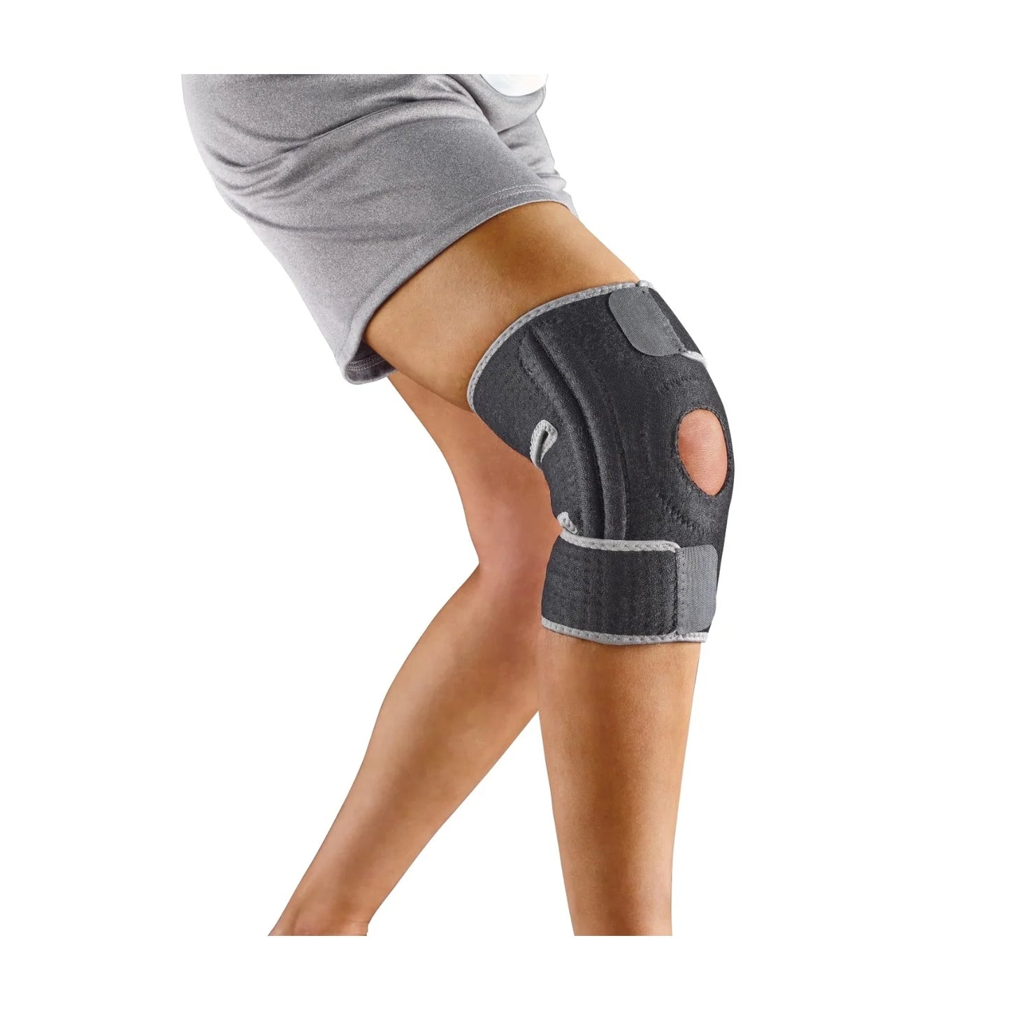 Knee Support with Side Stabilizers, Adjustable, Black/Gray, 1 Support