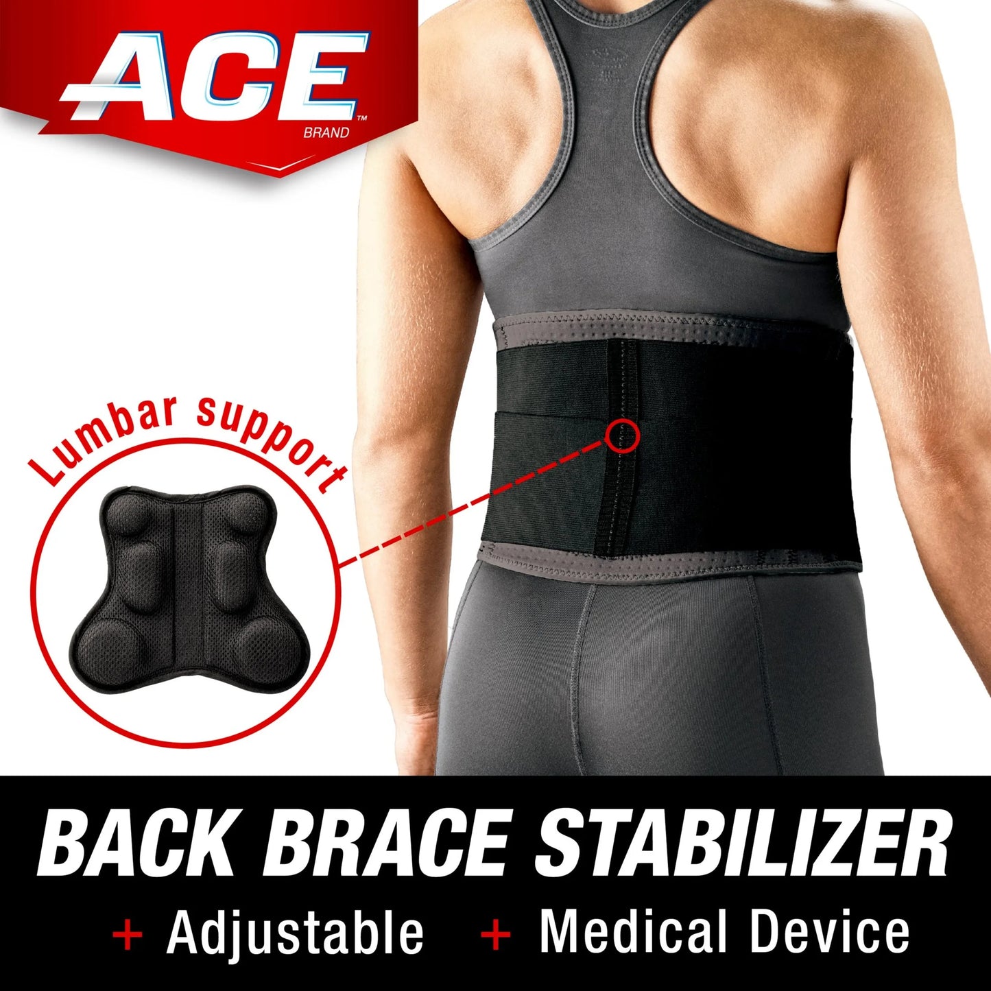 Brand Deluxe Back Stabilizer with Lumbar Pad, Adjustable