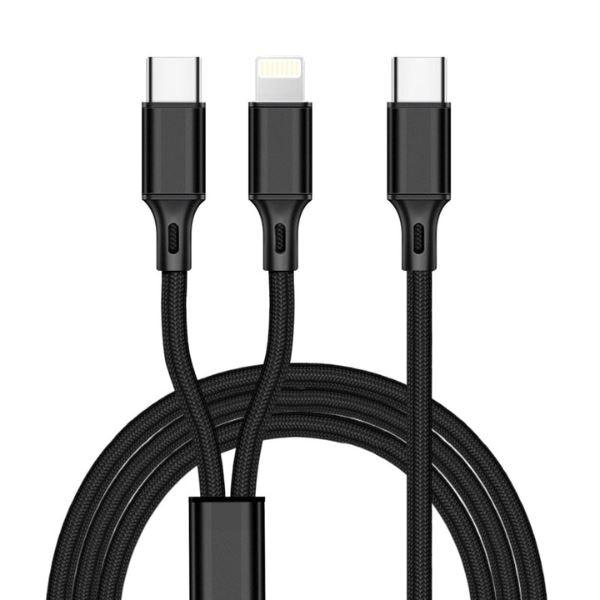10 Foot 2-in-1 PD Fast Charger - USB-C to USB-C & Lightning Cable - Pack of 12