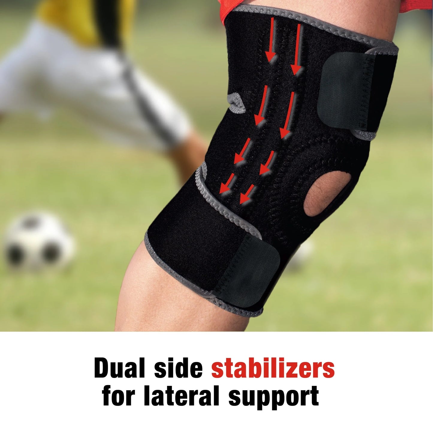 Knee Support with Side Stabilizers, Adjustable, Black/Gray, 1 Support