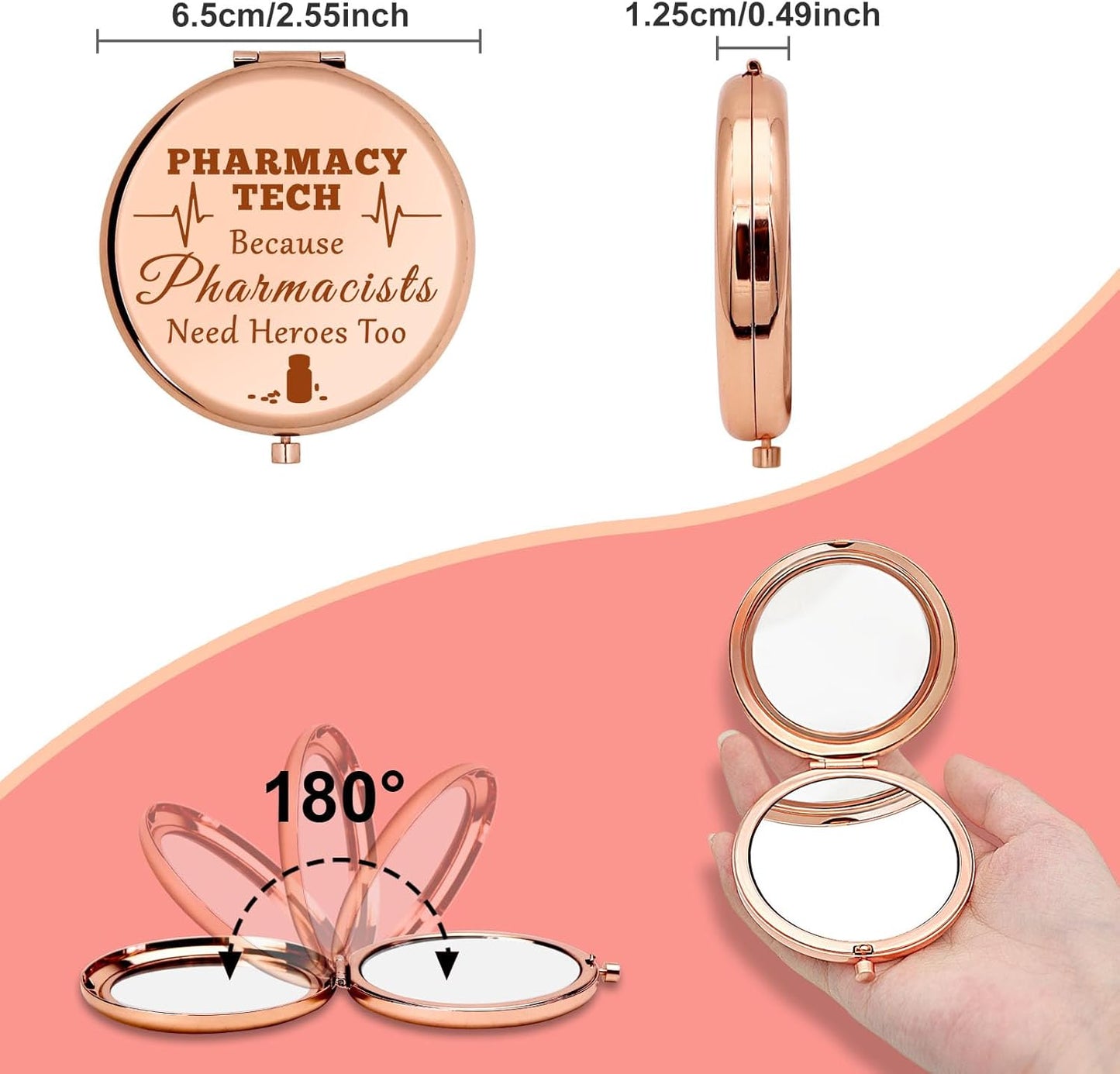 Pharmacy Tech Appreciation Gifts Pocket Compact Mirror Thank You Gifts for PT RX Pharmacist Medcial Student Graduation Gifts Doctor of Pharmacy Gifts Folding Makeup Mirror Nurse Coworker Gifts