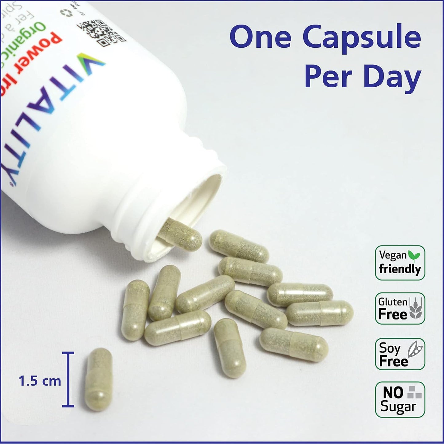 Power Iron + Spirulina | 45Mg Iron | Blood Builder | Iron Deficiency Support | Vegan | All Natural Supplement | Gentle on Stomach | 30 Capsules