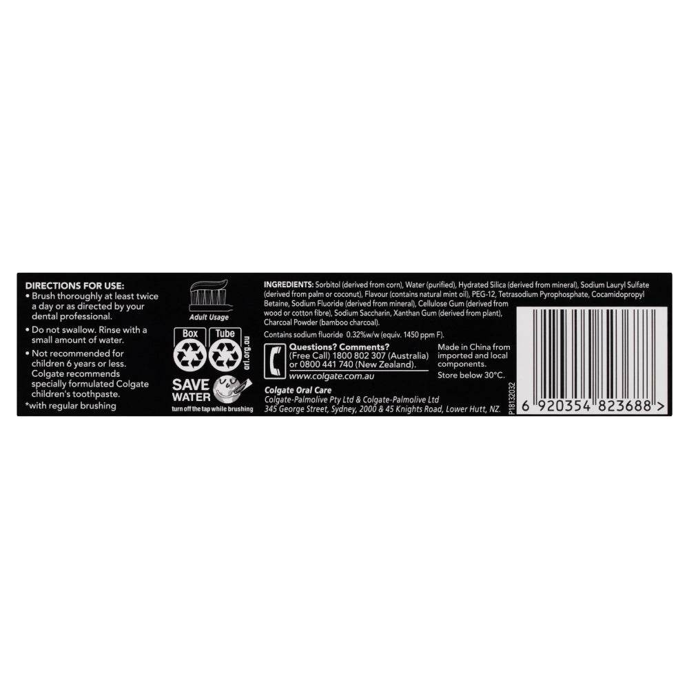 Colgate Charcoal Mint Toothpaste 100G Fluoride Nature'S Extract Pure Clean
