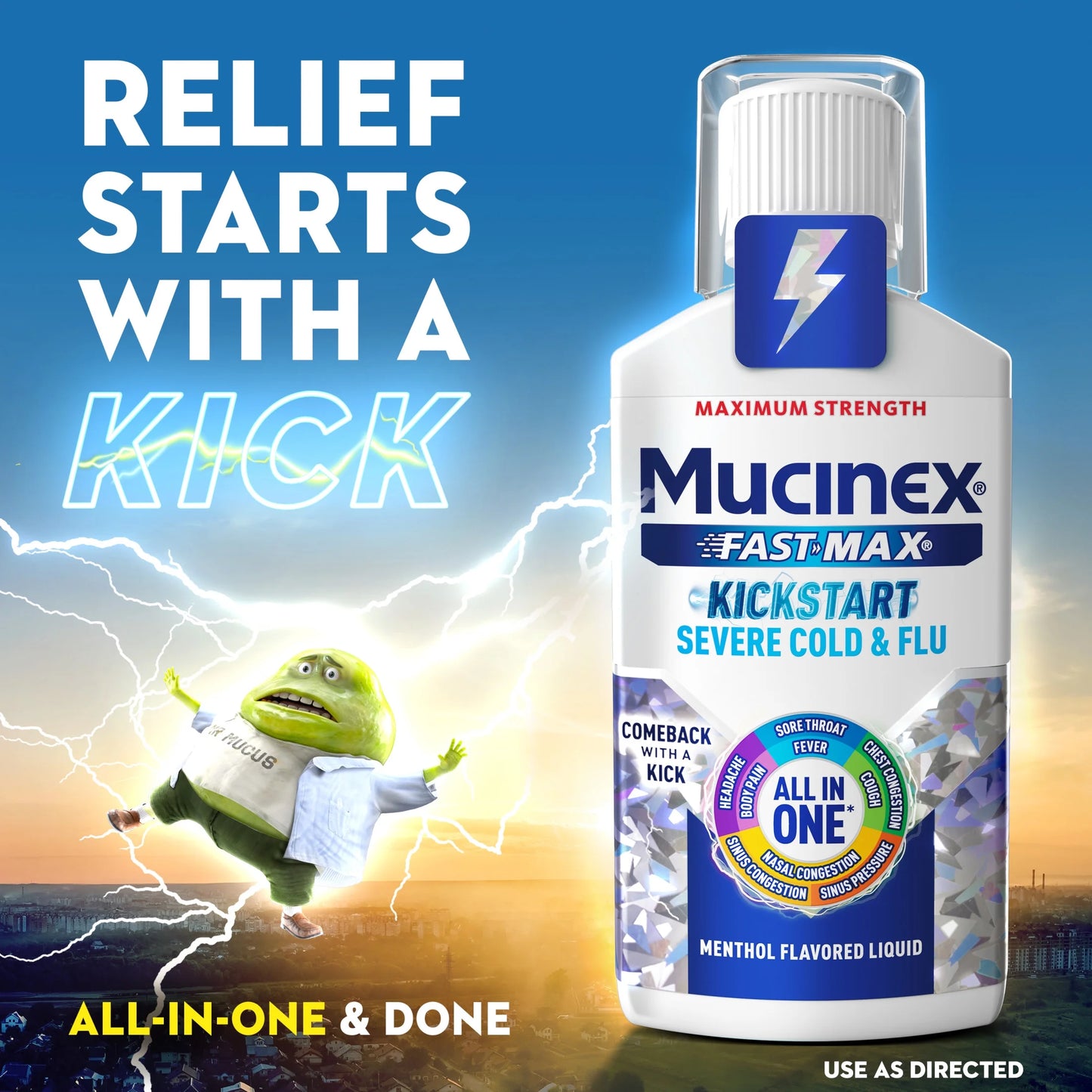Mucinex Fast-Max Kickstart Severe Cold and Flu Medicine, OTC Cough Relief, Menthol Flavor, 6 Fl Oz