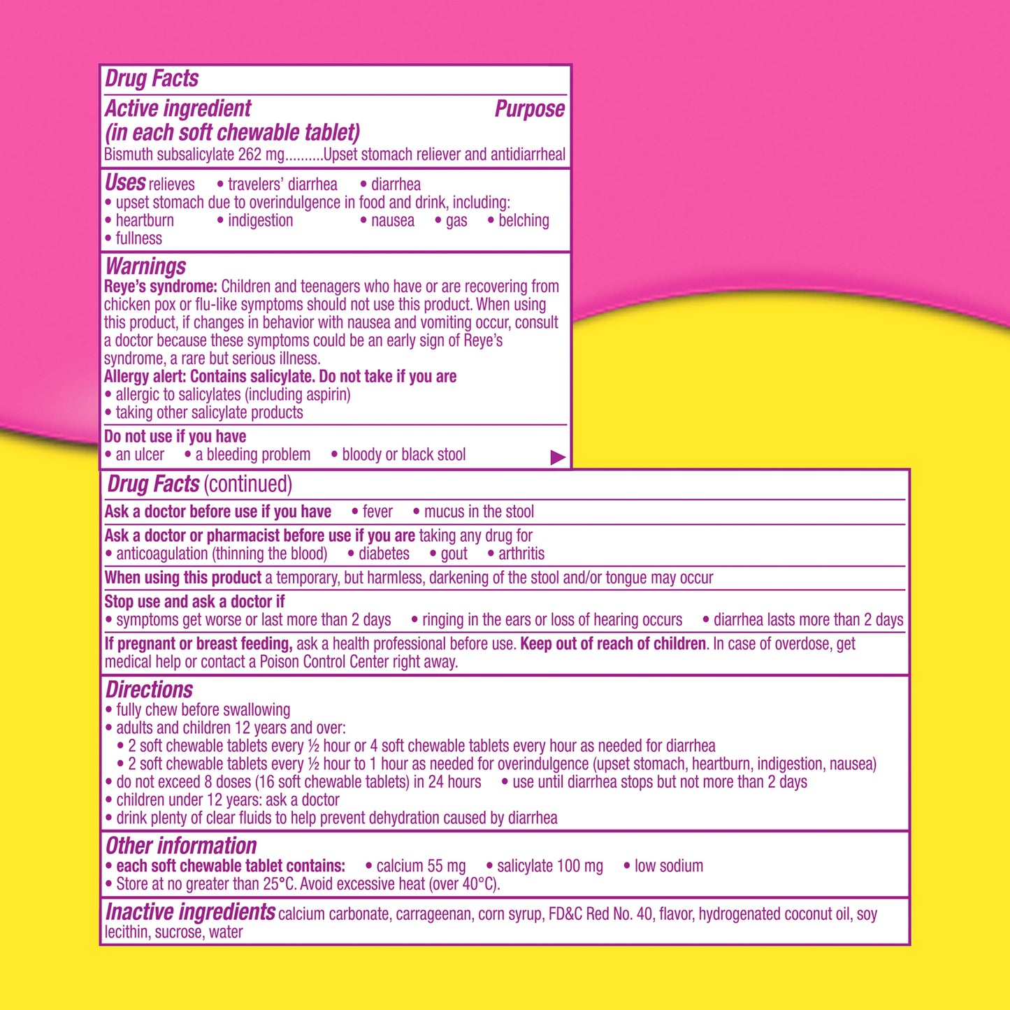 Bismol Fast Melts, Chewable Tablets Indigestion and Diarrhea Stomach Relief, Berry, 24 Count