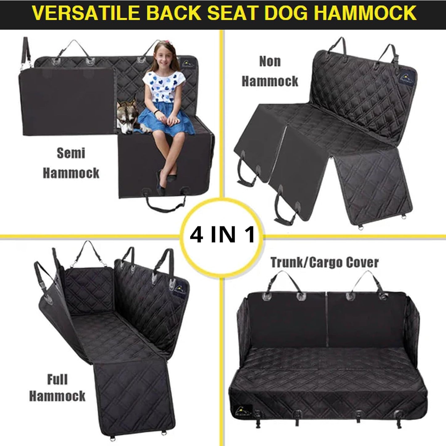 Dog Seat Covers Unique Design & Entire Car Protection-Doors,Headrests & Backseat. Extra Durable Zippered Side Flap, Waterproof Pet Seat Cover + Seat Belt & 2 Headrest Protectors, I0113671