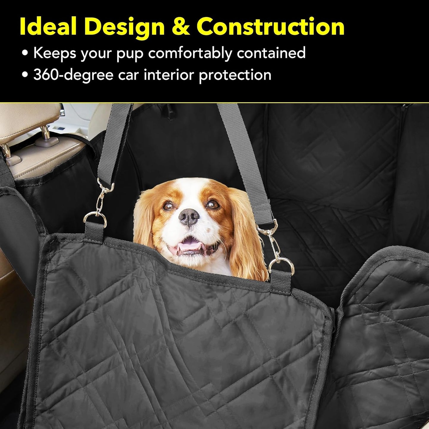 Dog Seat Covers Unique Design & Entire Car Protection-Doors,Headrests & Backseat. Extra Durable Zippered Side Flap, Waterproof Pet Seat Cover + Seat Belt & 2 Headrest Protectors, I0113671