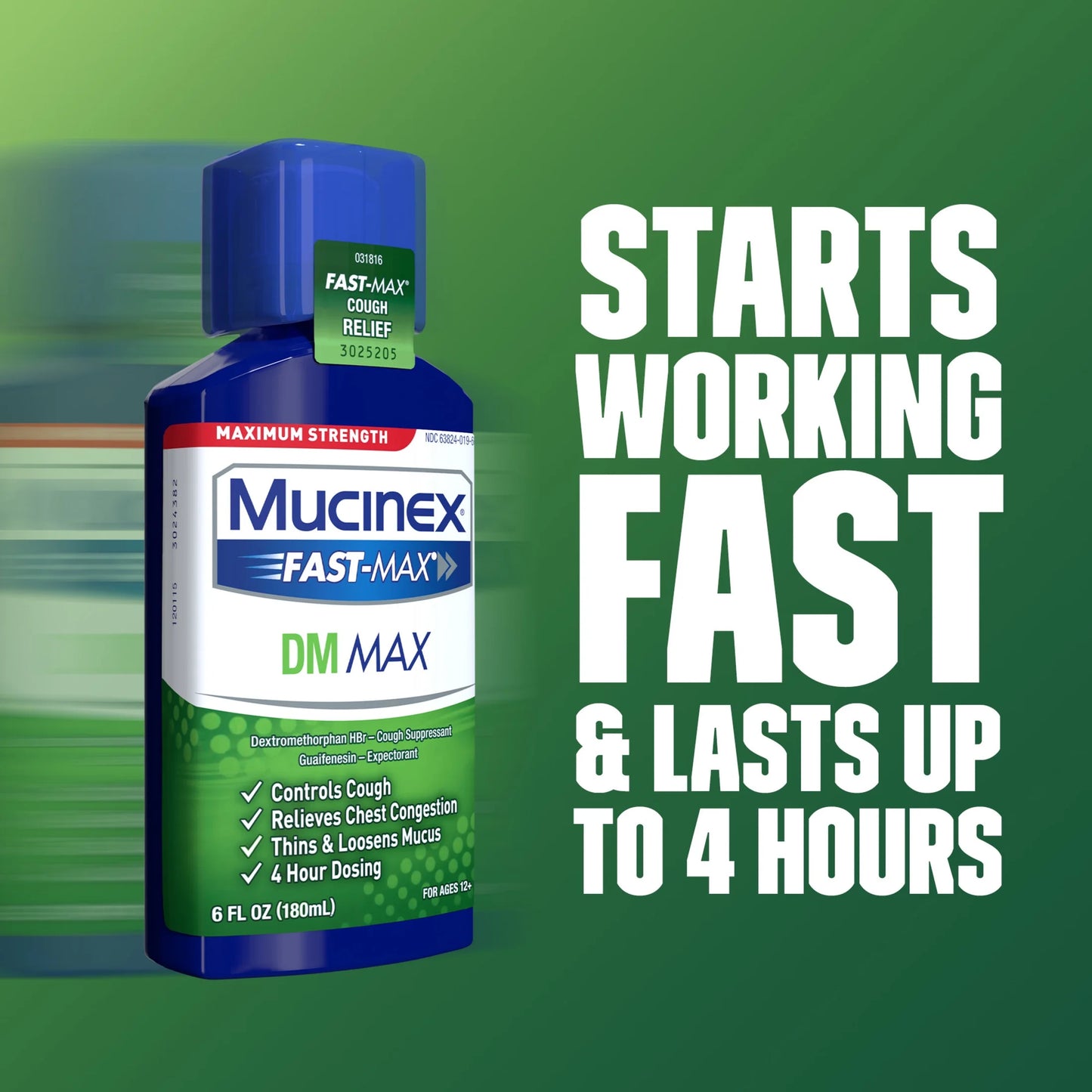 Fast-Max DM Max Strength Expectorant & Cough Medicine, Excess Mucus Relief, FSA/HSA, 6 Fl Oz
