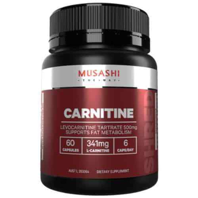 MUSASHI Carnitine 60 Capsules Supports Fat Metabolism 341Mg L-Carnitine