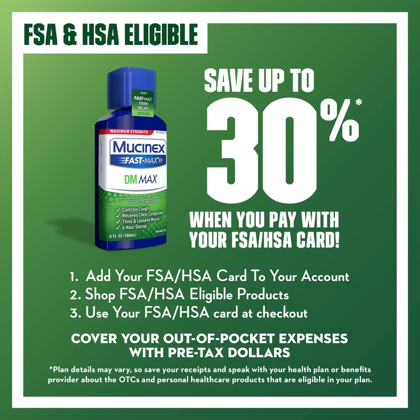 Fast-Max DM Max Strength Expectorant & Cough Medicine, Excess Mucus Relief, FSA/HSA, 6 Fl Oz