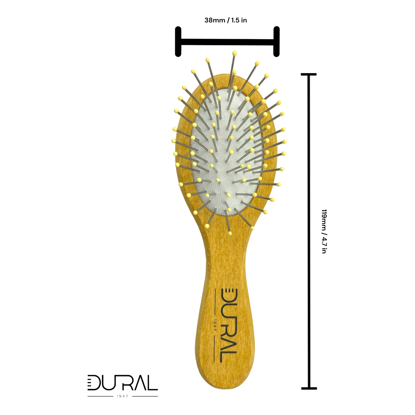 Dural Beech wood rubber cushion mini brush with steel pins and ball tips - assorted colors