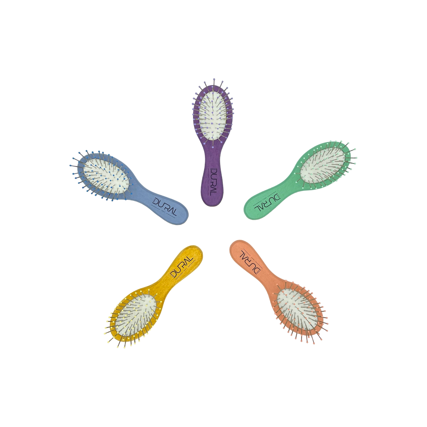 Dural Beech wood rubber cushion mini brush with steel pins and ball tips - assorted colors