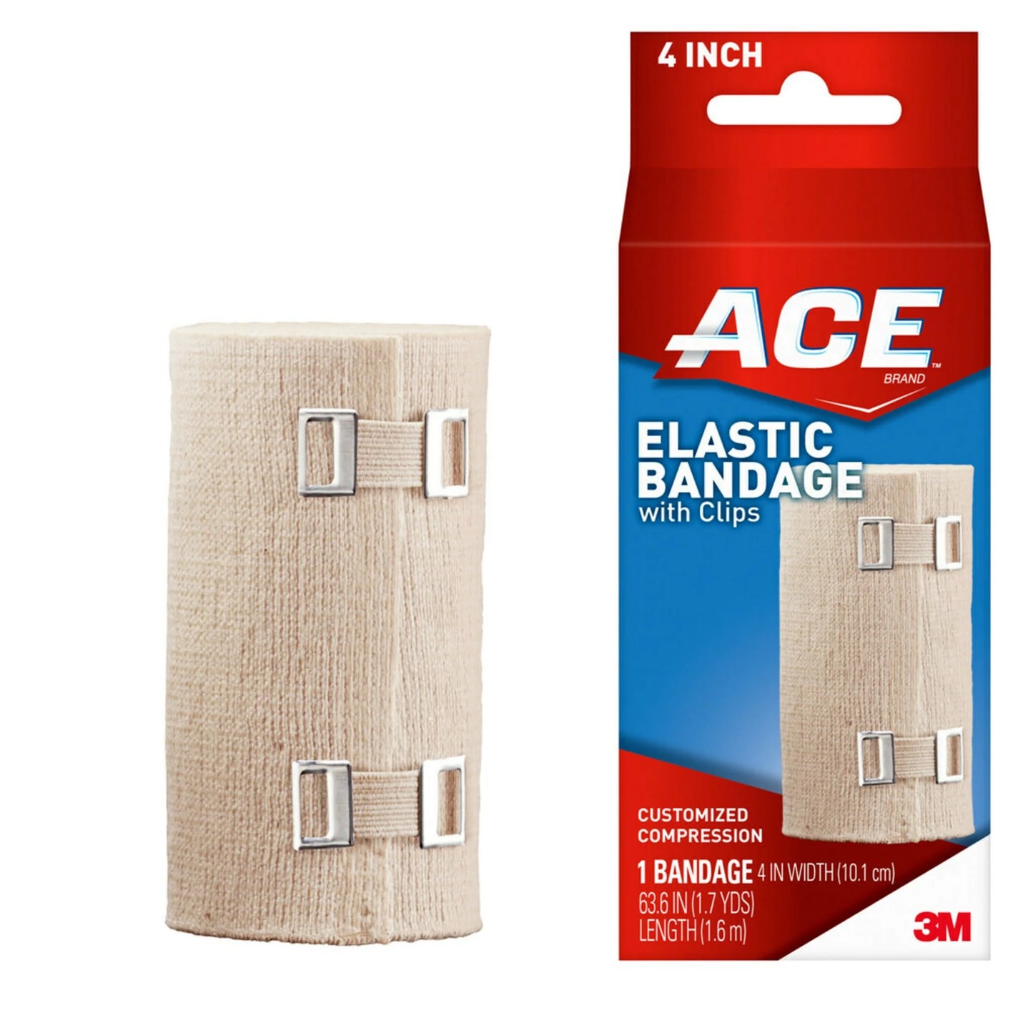 Elastic Bandage W/ Clips, 4 In., Soft Discrete Fit, Beige