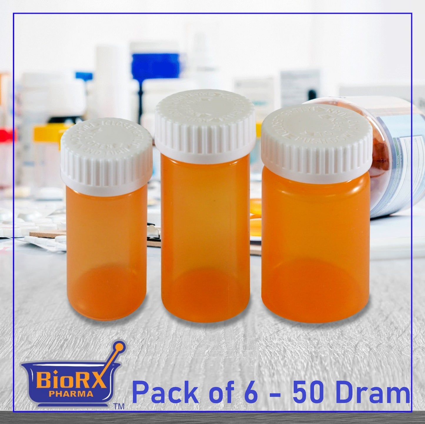 Pharmacy Vials 50 Dram - Amber (Pack of 6 ) Twist Pro Medicine Bottle - Screw Caps - Medicine & Pill Container, Pharmacy Bottle, Pharmacy Container, Plastic Container by Sponix