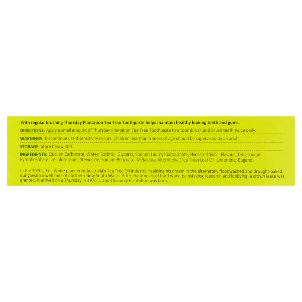 Thursday Plantation Tea Tree Toothpaste 110G Fluoride Free Healthy Teeth and Gum