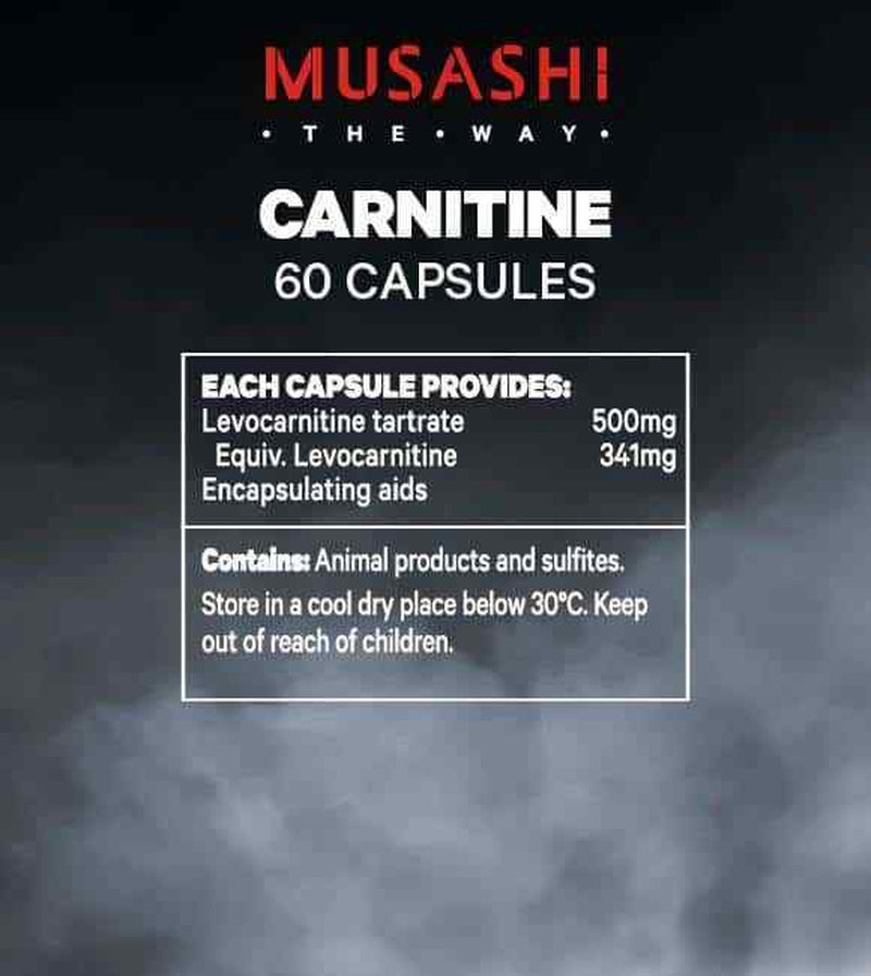 MUSASHI Carnitine 60 Capsules Supports Fat Metabolism 341Mg L-Carnitine