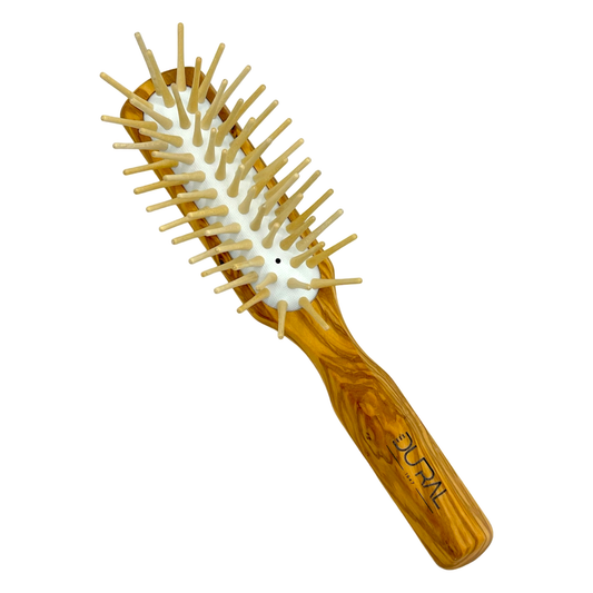 Dural Olive wood rubber cushion hair brush with long wooden pins