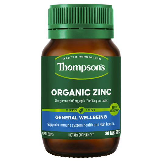 Thompson'S Organic Zinc 80 Tablets Supports Immune System & Skin Health Vegan