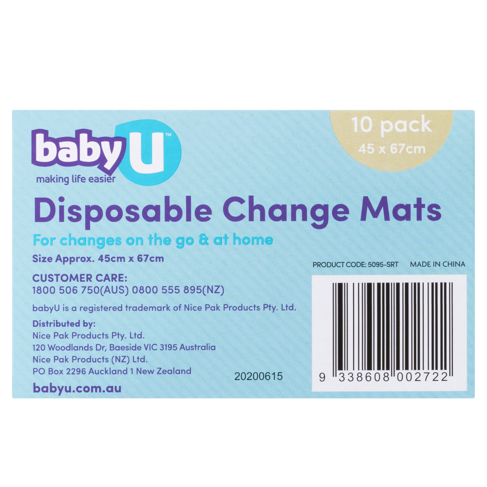 Babyu Disposable Change Mats 10 Pack Leak-Proof Absorbent 45Cm X 67Cm Baby U