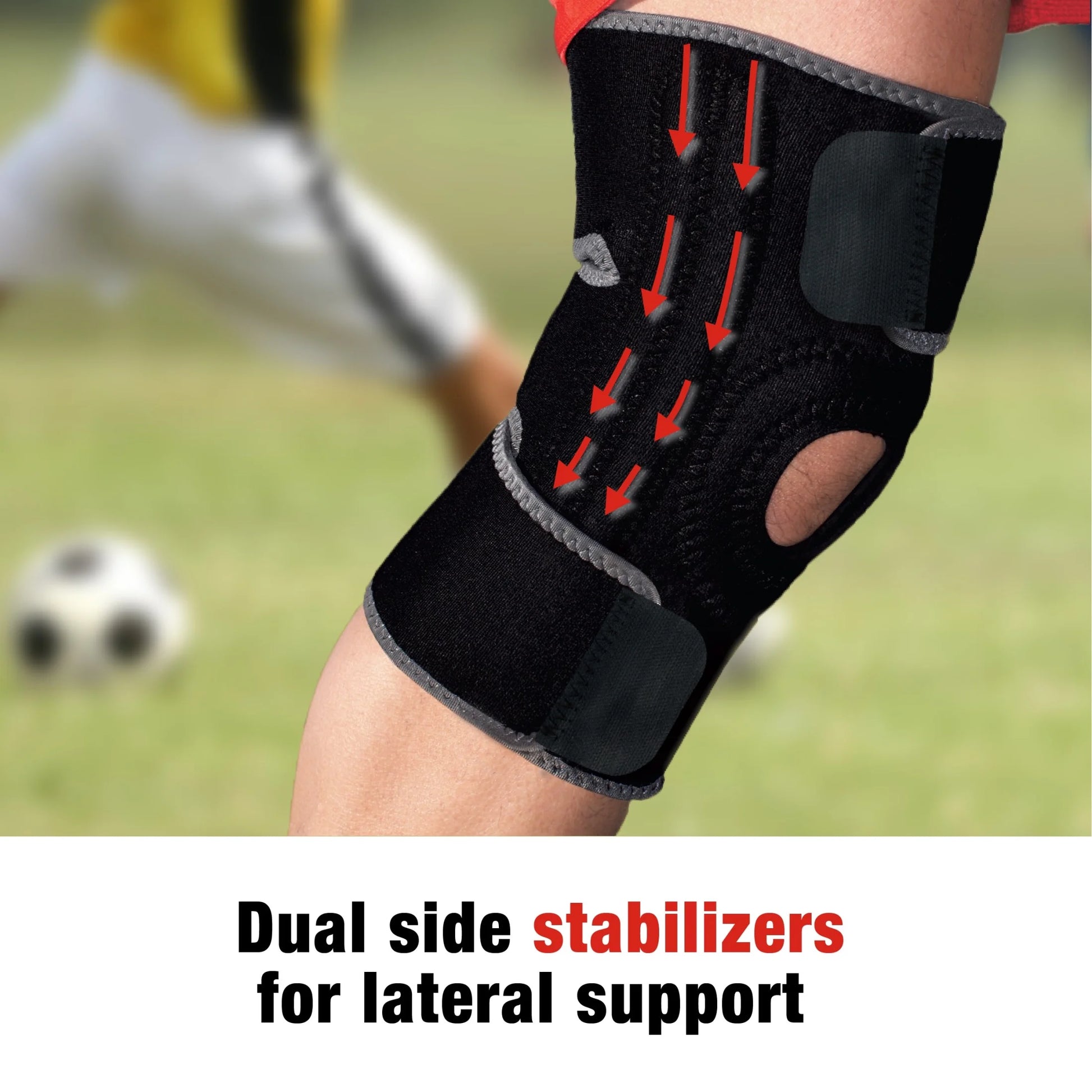 Knee Support with Side Stabilizers, Adjustable, Black/Gray, 1 Support