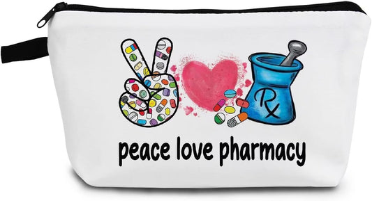 Pharmacist RX Makeup Pharmacy Technician Present Small Organizer Bag Peace Love Pharmacy Toiletry Zipper Pouch Cosmetic Bag Graduation Birthday Present for Pharmacists Women Friends