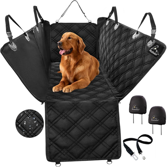 Dog Seat Covers Unique Design & Entire Car Protection-Doors,Headrests & Backseat. Extra Durable Zippered Side Flap, Waterproof Pet Seat Cover + Seat Belt & 2 Headrest Protectors, I0113671