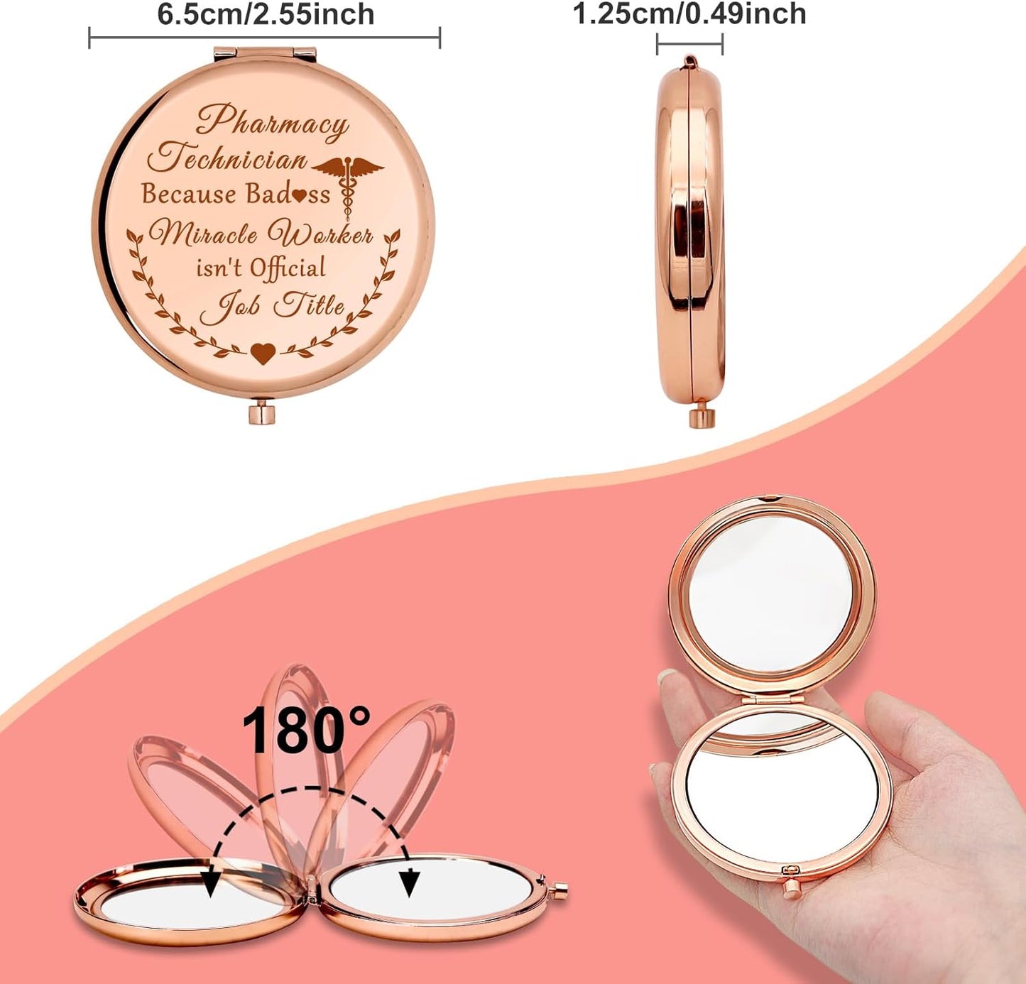 Pharmacy Technician Gifts Compact Mirror Pharmacist Gifts Nurse Tech Appreciation Gifts Christmas Birthday Gifts for Friend Folding Makeup Mirror Rx Pharmacy Gifts Medical School Graduation Gift
