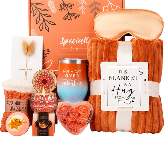Mother’S Day Gifts Baskets for Women Mum Her Wife Girlfriend,Birthday Gifts for Women Teacher Friend W/Cozy Blanket Rose Relaxing Spa Gifts Set,Self Care Get Well Gifts for Her Valentines Mothers Day