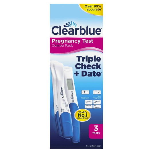 Clearblue Pregnancy Test Triple-Check + Date Combo 3 Pack (1 Digital, 2 Visual)