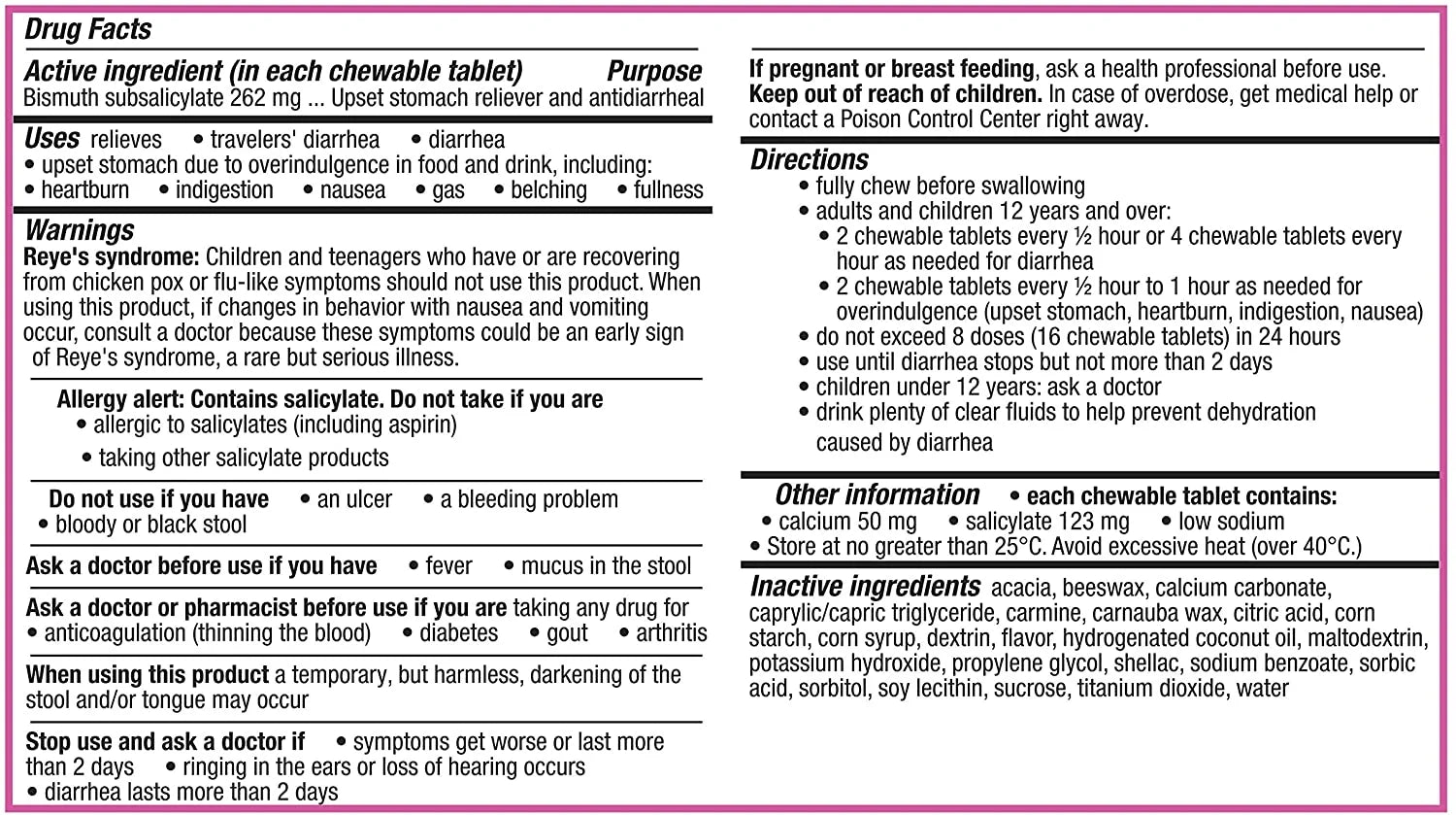 Bismol Chews, Upset Stomach Relief, Bismuth Subsalicylate, Multi-Symptom Relief of Gas, Nausea, Heartburn, Indigestion, Upset Stomach, Diarrhea 24 Chews (Pack of 3)