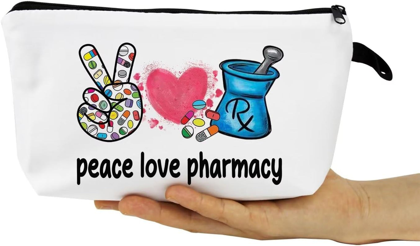 Pharmacist RX Makeup Pharmacy Technician Present Small Organizer Bag Peace Love Pharmacy Toiletry Zipper Pouch Cosmetic Bag Graduation Birthday Present for Pharmacists Women Friends