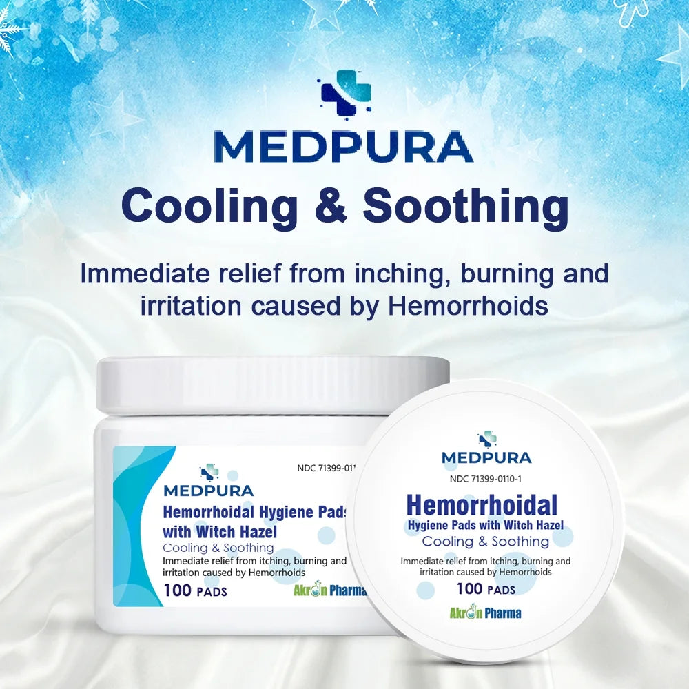 Hemorrhoidal Hygiene Pads with Witch Hazel, Cools and Soothes Discomfort from Hemorrhoids, 100 Count