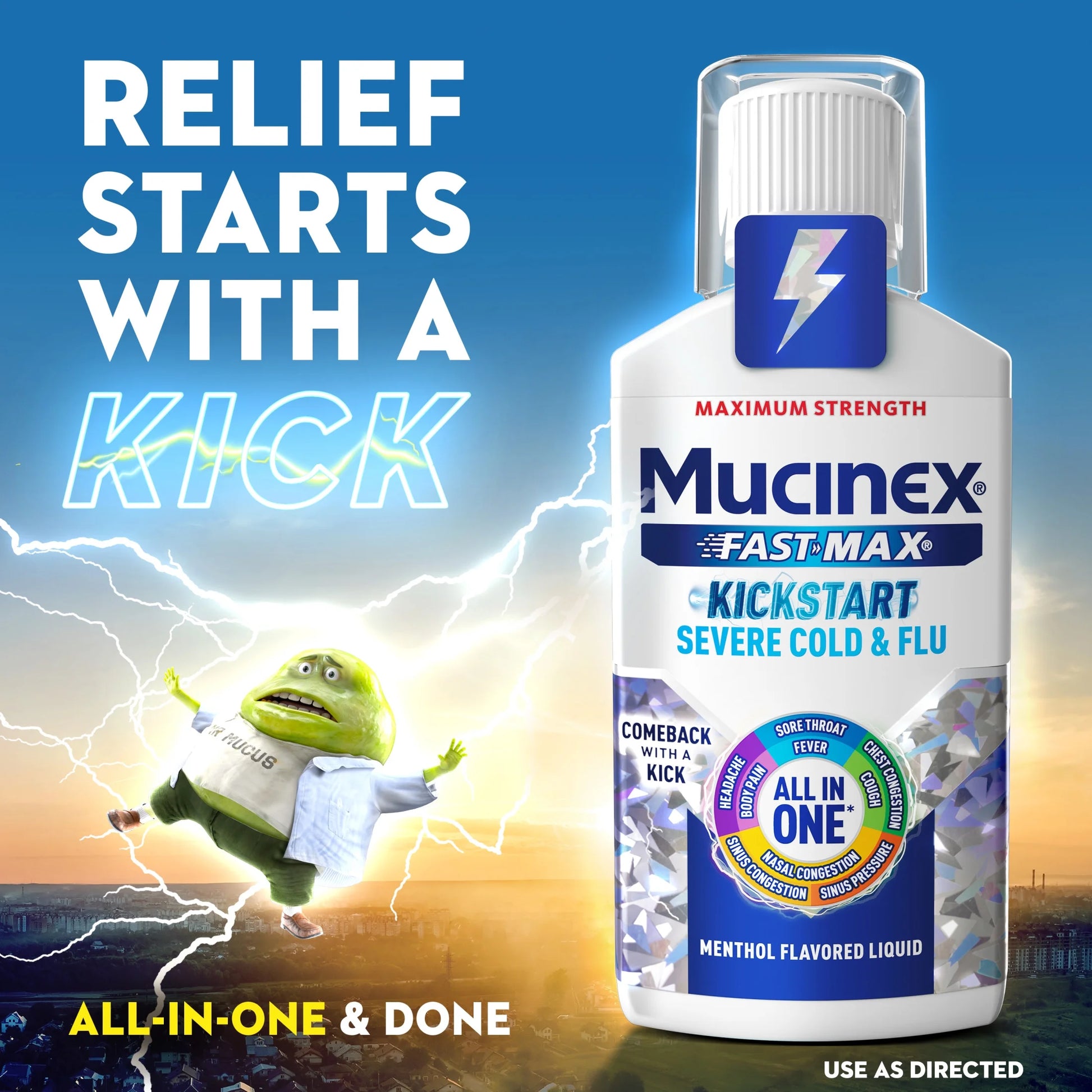 Mucinex Fast-Max Kickstart Severe Cold and Flu Medicine, OTC Cough Relief, Menthol Flavor, 6 Fl Oz