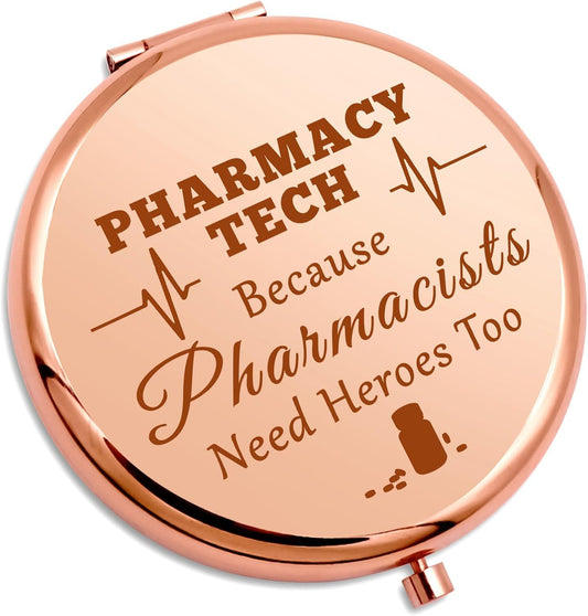 Pharmacy Tech Appreciation Gifts Pocket Compact Mirror Thank You Gifts for PT RX Pharmacist Medcial Student Graduation Gifts Doctor of Pharmacy Gifts Folding Makeup Mirror Nurse Coworker Gifts