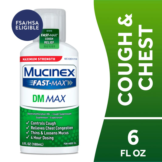 Fast-Max DM Max Strength Expectorant & Cough Medicine, Excess Mucus Relief, FSA/HSA, 6 Fl Oz