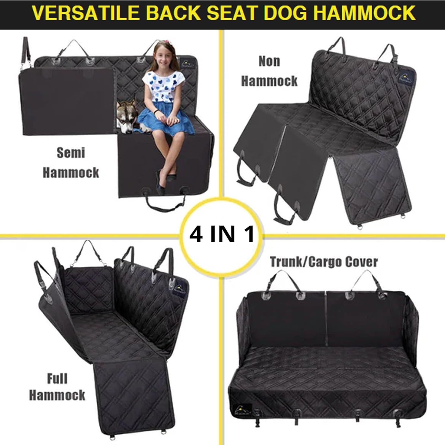 Dog Seat Covers Unique Design & Entire Car Protection-Doors,Headrests & Backseat. Extra Durable Zippered Side Flap, Waterproof Pet Seat Cover + Seat Belt & 2 Headrest Protectors, I0113671
