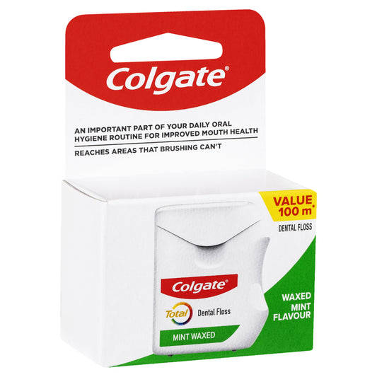 Colgate Total Mint Waxed Dental Floss 100M Protect Gums Reduce Tooth Decay