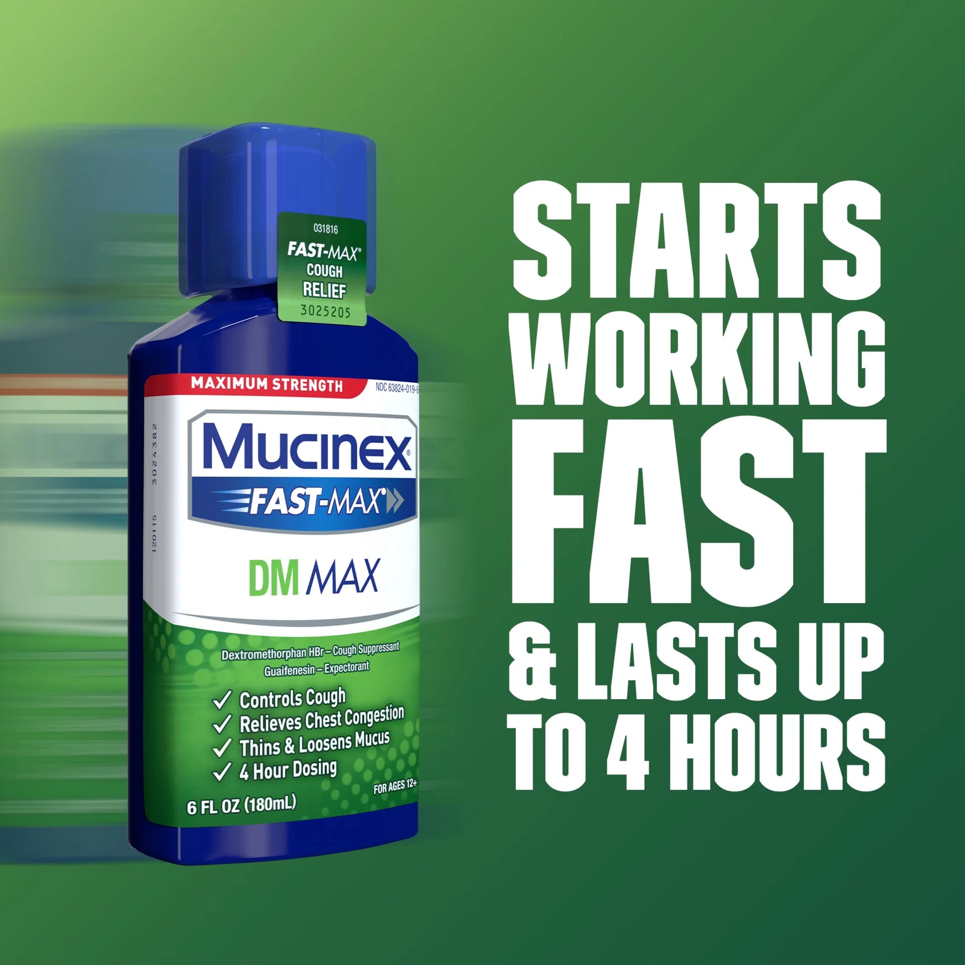 Fast-Max DM Max Strength Expectorant & Cough Medicine, Excess Mucus Relief, FSA/HSA, 6 Fl Oz