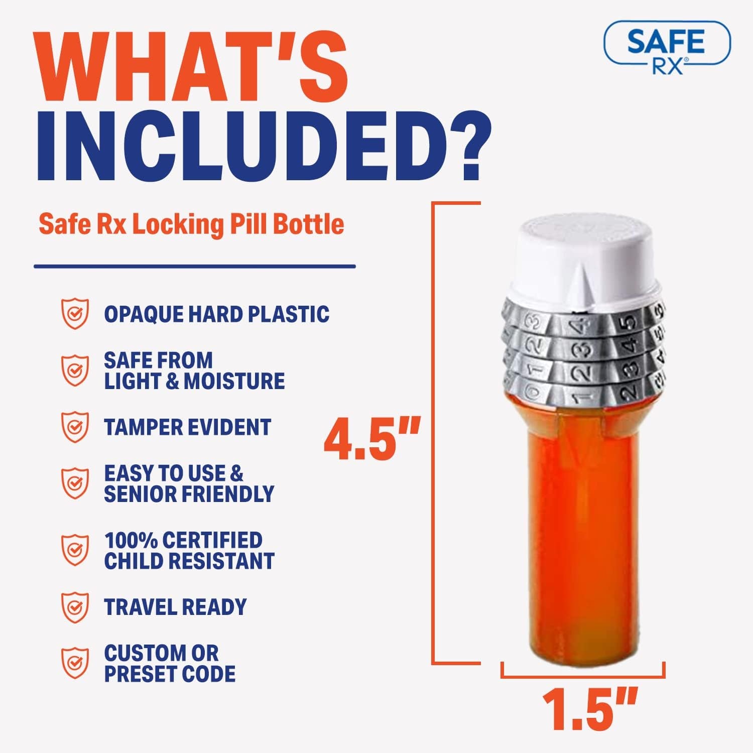 | Locking Pill Bottle | Pill Container Combination Lock | Tamper Evident | Child Resistant | Senior Friendly Easy Open Cap | Prescription Medication | Travel Pill Bottle | Medicine Organizer