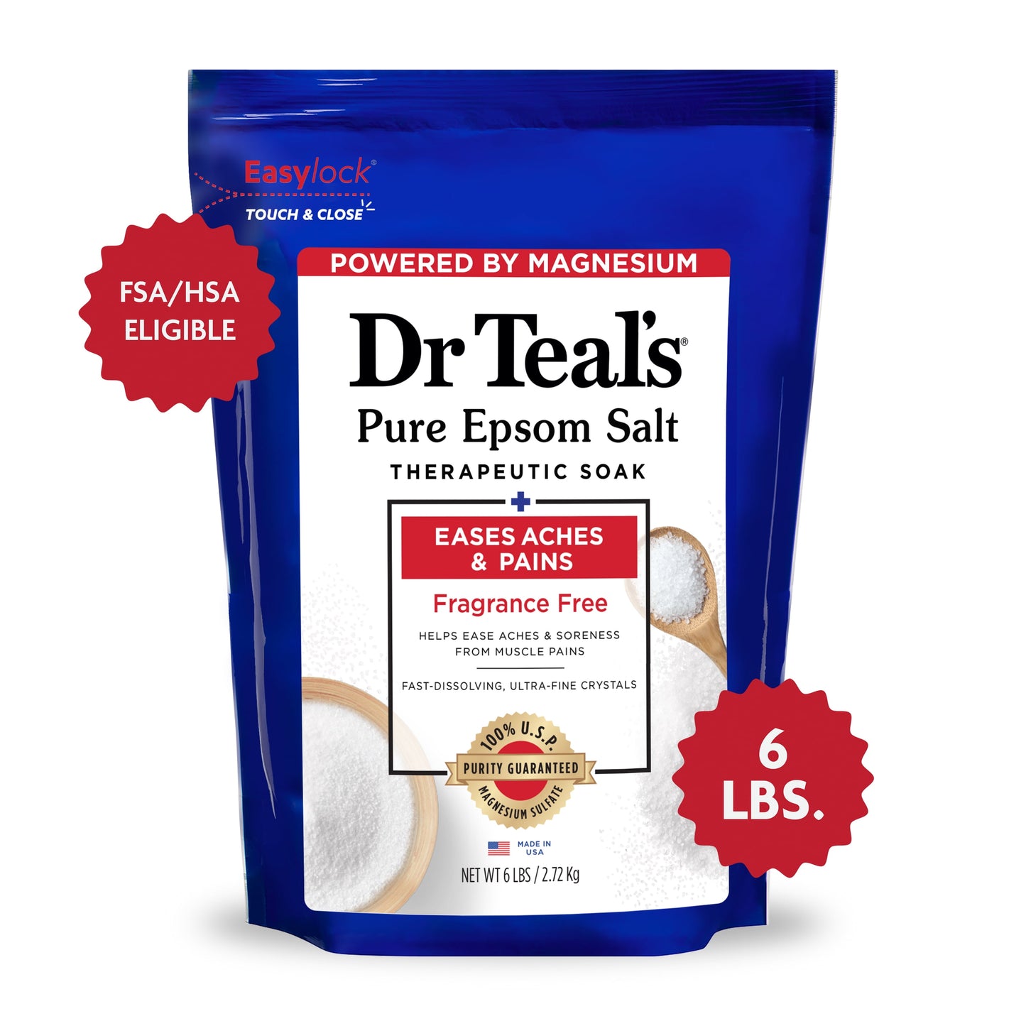 Pure Epsom Salt Soak, Therapeutic, Fragrance Free, 6 Lbs