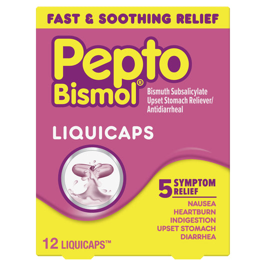 Bismol Liquicaps, Indigestion and Anti-Diarrhea Stomach Relief, 12 Count
