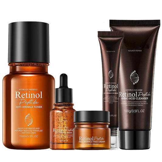 Retinol Skin Care Set, anti Aging Skin Care Routine Kit with Hyaluronic Acid, Rose Essence, Firm Skin, Smooth Wrinkle, Face Care Set with Face Cream, Serum, Eye Cream, Toner, Cleanser