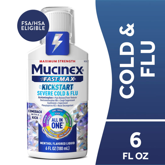 Mucinex Fast-Max Kickstart Severe Cold and Flu Medicine, OTC Cough Relief, Menthol Flavor, 6 Fl Oz
