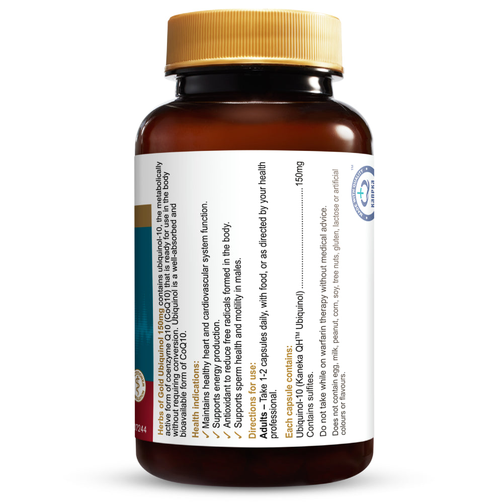 Herbs of Gold Ubiquinol 150Mg 60 Capsules Heart Health Active Coenzyme Q10 Coq10