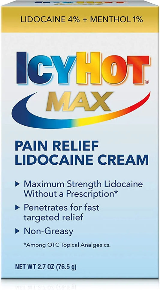 Max Strength Pain Relief Cream with Lidocaine plus Menthol, Pack of 2