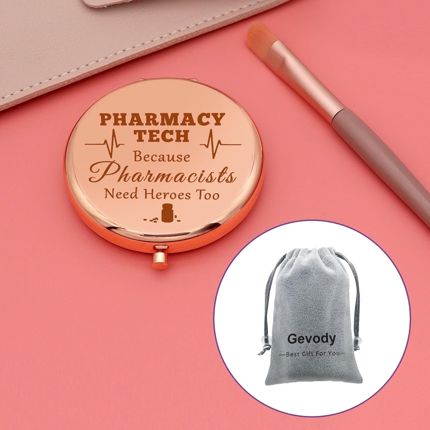 Pharmacy Tech Appreciation Gifts Pocket Compact Mirror Thank You Gifts for PT RX Pharmacist Medcial Student Graduation Gifts Doctor of Pharmacy Gifts Folding Makeup Mirror Nurse Coworker Gifts