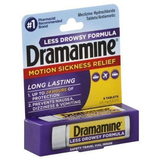 24H Protection Motion Sickness Relief Less Drowsy, 8Ct, 2-Pack