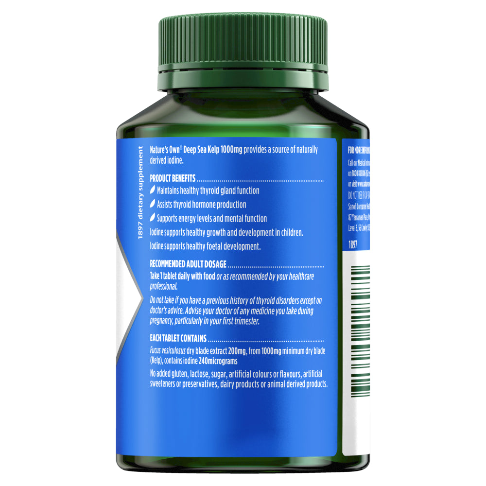 Nature'S Own Deep Sea Kelp 1000Mg 200 Tablets Iodine Healthy Thyroid Natures