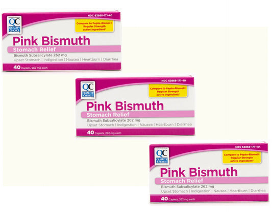 3 Pack  Pink Bismuth Caplets 40 Count Each