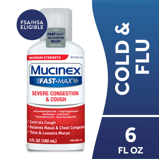 Fast-Max Severe Congestion & Cough Medicine, OTC Sinus/Nasal Decongestant, Expectorant, 6 Fl Oz